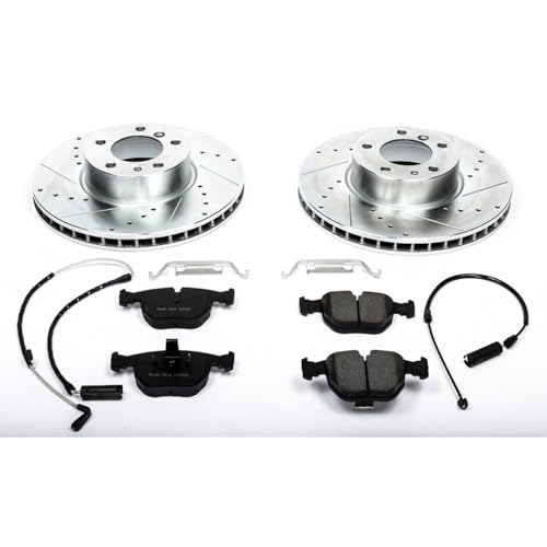 Image of PowerStop Front Brake Kit for BMW 540i 1997-00 - Drilled and Slotted Disc Rotors with Carbon-Fiber Ceramic Brake Pads Replacement, K508