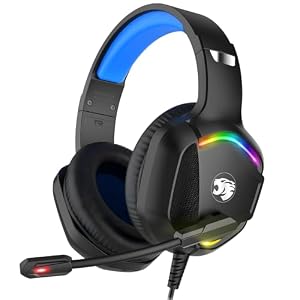 Gaming Headset with Microphone for Pc, Xbox One Series X/s, Ps4, Ps5, Switch, Stereo Wired Noise Cancelling Over-Ear Headphones with Mic, RGB, for Computer, Laptop, Mac, Nintendo (Blue)