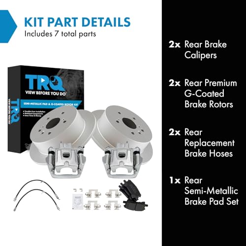 Image of TRQ Rear Brake Pad and Rotor Set Semi Metallic Coated Rotors Calipers Compatible with 2004-2006 Lexus RX330 2006-2007 RX400h 2006-2007 Toyota Highlander Front Wheel Drive