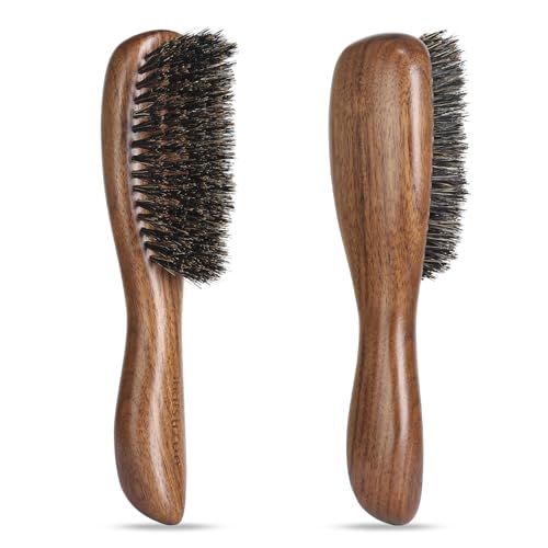 O BRUSHZOO Boar Bristle Hair Brush for Men, Black Walnut Hairbrush for Short Fine Thick Hair, Slick Back Hair Brush for Smooth Detangle Style, Beard Mustache Brush for Men