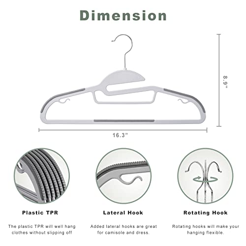 Heavy Duty Plastic Hangers 60 Pack With Non-Slip Design,0.2 Inches Thick,360°Swivel Hook Space Saving Organizer For Bedroom Closet,Shirts,Pants,Strong Enough For Coat (Grey- S Shaped) #TOP1