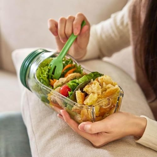 Salad Jar - The Original Salad Pod Side Open with Leakproof Dressing Compartment, Snack Box with Lid, Salad Container Leakproof, Microwave/Dishwasher/Freezer Safe for Meal Prep & Travel (1PC)