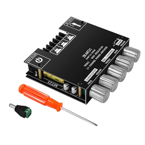 Bluetooth Amplifier Board, 50W×2 &100W Power Amplifier, 2.1 Channel with Subwoofer, 12V-24V Wireless 5.0 Audio Power Amplifier Module with Treble and Bass Control for Home Theater DIY Speakers