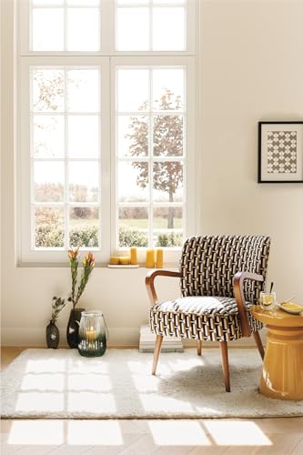 Atmosphera Interior Designer – Chiara Sessel, schwarzer ockerfarbener Chenille-Stoff, Retro-Vintage-Hevea-Holz, halbfeste Armlehnen für Wohnzimmer, Büro, Schlafzimmer
