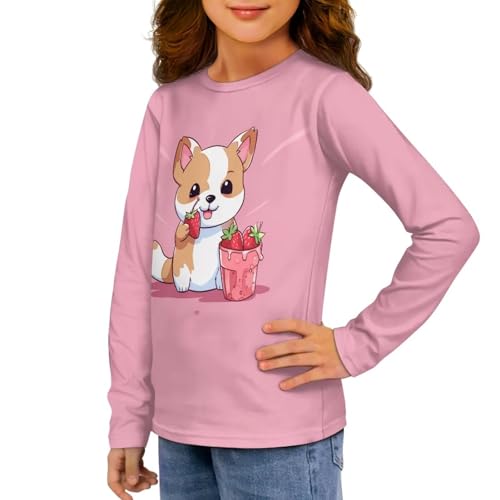 Image of Girls Long Sleeve Shirt with Cute Graphic Casual Pullover Tops 3-16Y