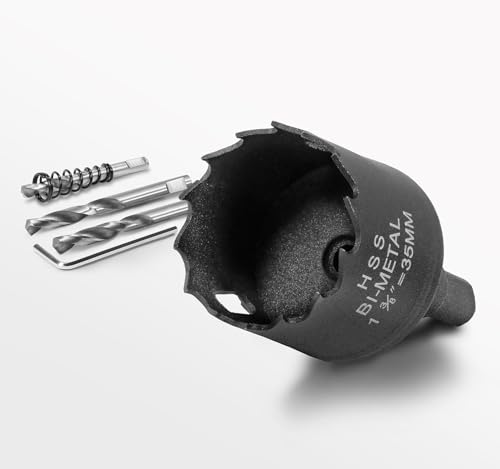 Image of 1-3 /8 Inch Hole Saw with 9.1mm Triangle Shank Arbor, JTemgle Bi-Metal Hole Saw Heavy Duty Hole Cutting Tool for Cornhole Boards, Recessed Lights, Wood, Plastic, Drywall & Soft Metal
