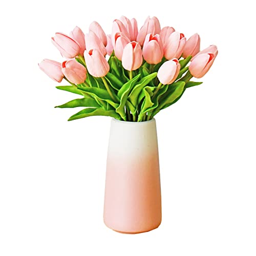 Mandy's 28pcs Light Pink Artificial Tulip Gradient Pink Vase Silk...