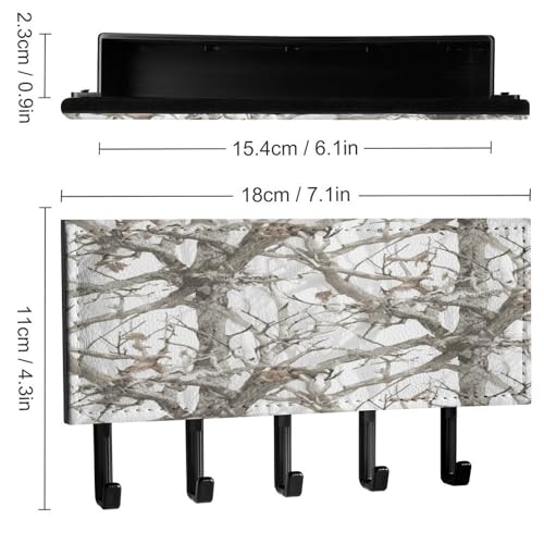 Colgador de llaves de pared con camuflaje de árbol blanco y estante de metal 3