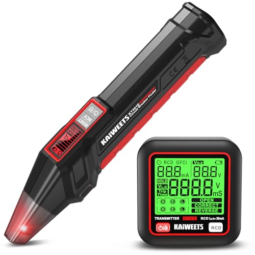 KAIWEETS Sicherungsfinder Set mit LCD, Steckdosentester mit RCD- und Verdrahtungstest, Leitungssucher mit NCV und LED-Taschenlampe für Elektriker und Heimgebrauch
