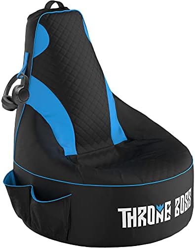 Gaming Bean Bag Chair for Adults [Cover ONLY No Filling] with High Back - Fun Gaming Sofa - Big Bean Bag Chairs for Teens and Kids - Dorm Chair - Gamer Beanbag Gaming Chair (Black/Blue)