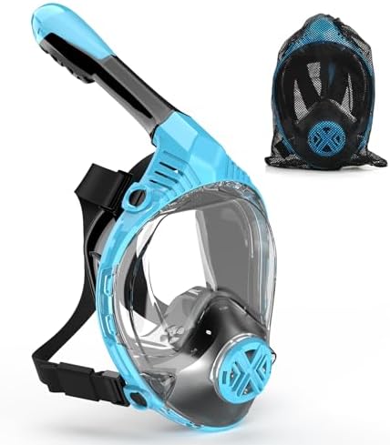 Full Face Snorkel Mask for Adults, Snorkeling Gear for Kids, Anti-Fog & Anti-Leak Design with 180° Panoramic View, Dry Top Breathing System, Ideal for Scuba Diving, Snorkeling