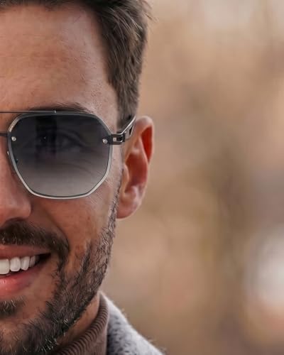 Image of THE MEN THING Men Octogonal 2101 AERO HEX HD Polarized Sunglasses - UV400 Protection, Stainless Steel Frame