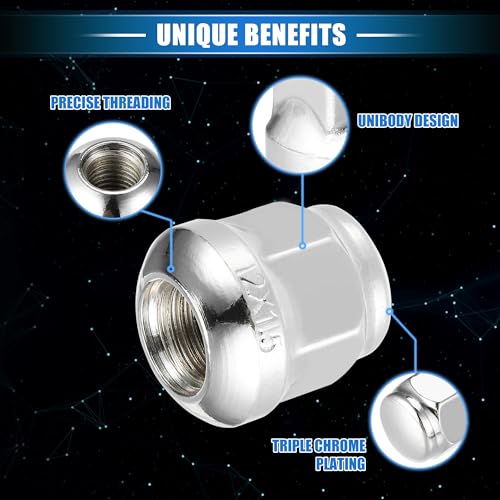 Image of 5 Pcs Wheel Lug Nuts Compatible for Honda Accord Civic, Durable Chorme Plated M12x1.5 Carbon Steel Silver Tone Tire Lugnuts