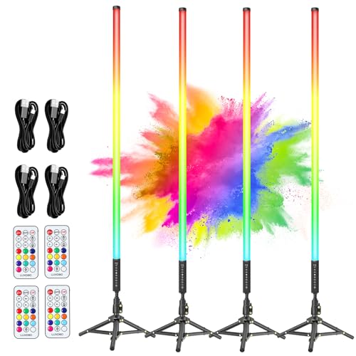 4 Pack 4ft Portable Battery Powered Tube Light 120cm Handheld LED RGB Lights Tube with Tripods, 500 Vivid Effects for Video and Photography,Light Painting,YouTube,Video and Dance Club