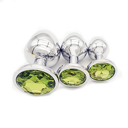 3PCS/Set Round Bu-tt Pl'ugs Trainer kit Luxury Gem Jeweled Beginner áº nal Toys Metal Diamond Trainer Kit for Women Massager -Grass Green