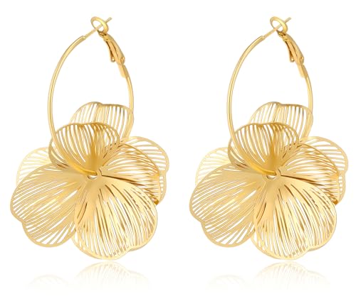 14K Gold Plated Flower Dangle Earrings for Women - Lightweight