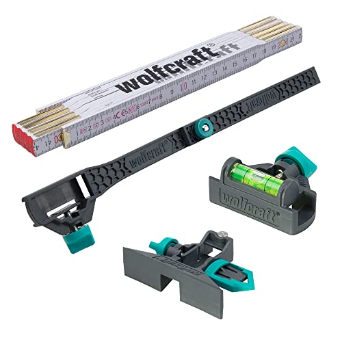 wolfcraft Kit Personnaliser son mètre, 4 pcs I 8623000 I Transforme le mètre en niveau ou en accessoire de traçage et permet de relever une dimension intérieure