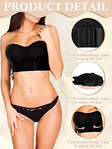 Geyoga 2 Pcs Strapless Bras For Women Push Up Lingerie Strapless Front Buckle Lift Bra Nonslip Bandeau Bra(Black, Nude,Large) #TOP2
