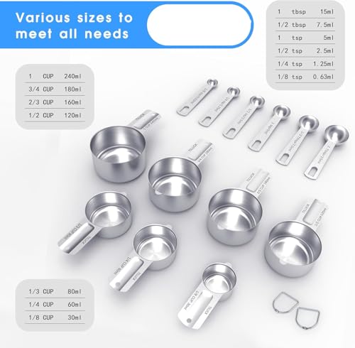 Image of INKULTURE Measuring Cups and Spoons Set (13 Pieces), 18 /8 Stainless Steel, Stackable, Engraved Marks, Dishwasher Safe, Kitchen Baking Tools