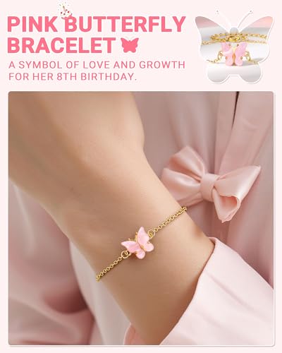 UNGENT THEM Happy 8th 9th 10th Birthday Gifts, You Make The World A More Beautiful Place Pink Butterfly Bracelet Bday Presents2