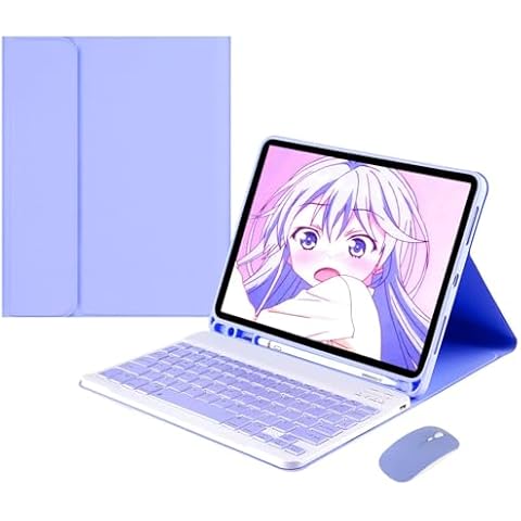 GOOVEN Keyboard case with Mouse for iPad Pro 13 inch （2024），7th Generation Ultra Thin Bluetooth Keyboard Built-in Pencil Holder Magnetic Detachable Wireless Keyboard，Purple Cover