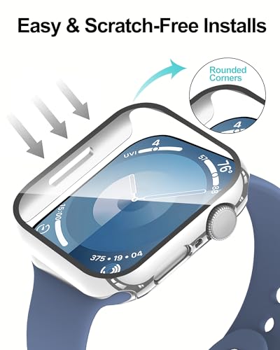 Image of Smiling Pack Case Compatible with Apple Watch Series 9 /8 /7 45mm with Tempered Glass Screen Protector, Hard PC Case Overall Protective Cover- 1 Black + 1 Silver