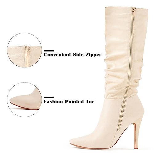 katliu Women Suede Knee High Boots Pointed Toe Stiletto Boot Slouchy Zipper High Heel Boots4