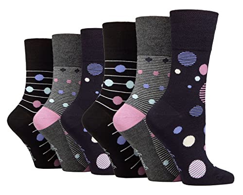 Gentle Grip - 6 pares de calcetines de algodón suave no elásticos para mujer, 32-36