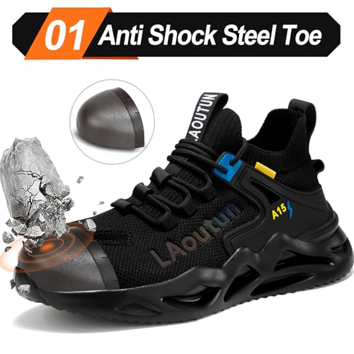 Image of LAoutun Steel Toe Shoes for Men Work Shoes Safety Sneakers Comfortable Lightweight Puncture Proof Slip on Indestructible Construction Work Shoes