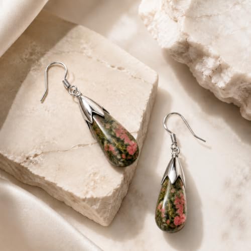 Natural Unakite Earrings for Women Crystal Dangle Drop Birthstone Jewelry - image 2