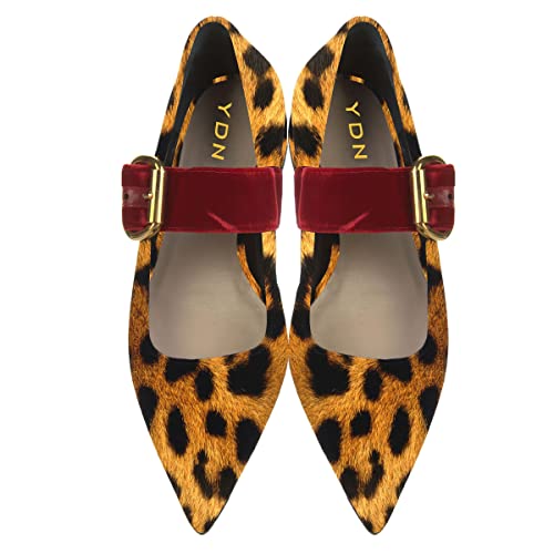 YDN Women Pointed Toe Flat Pumps Block Low Heel Mary Janes Wide Strap Dance Prom Formal Shoes Size 4-15 US3