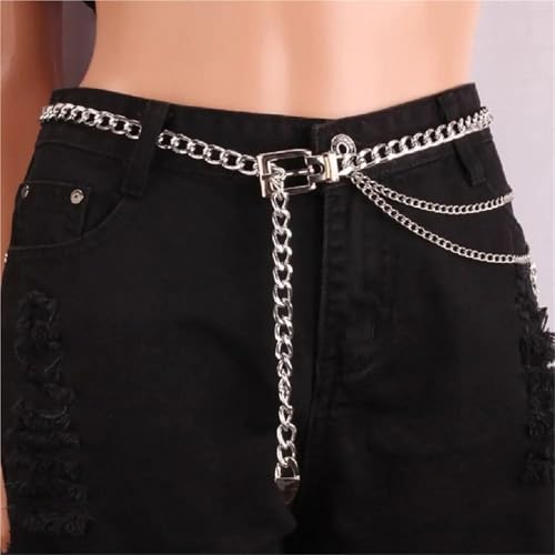 Metal Chain Belt 6pcs Multilayer Metal Chain - Ladies' Punk Gold Silver Waist Chain Belt for Waist(Silver)2