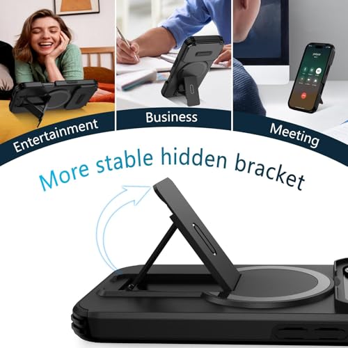 Image of ShieldTech MagStand Series Case for iPhone 17 Pro | Mobile Cover with flip-up Camera Cover MagSafe, Kickstand, Shockproof for Apple iPhone 17 Pro - Black