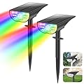 TOBUSA Solar Spot Lights Outdoor Waterproof, RGB Solar Color Changing Lights with 9 Lighting Modes, Multi-Color Solar Powered Landscape Spotlights for Holiday Decorations Yard Garden Pathway, 2-Pack