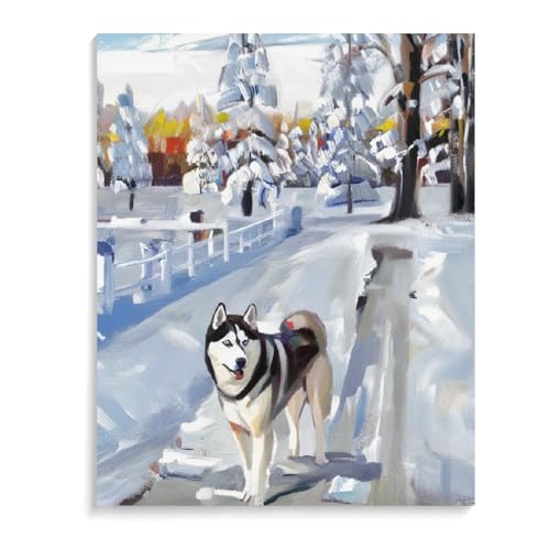 Paint by Numbers for Adults Siberian Husky dogDIY Acrylic Watercolor Oil Painting by Number On Canvas Paint for Home Wall Decor 16x20inch(40x50cm) Frameless