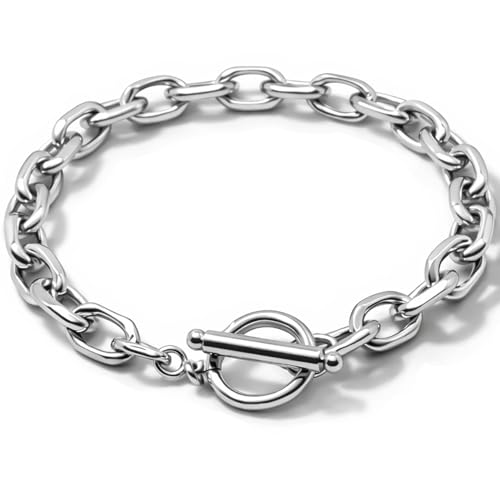 [swars] ブレスレット ユニセックス 金属アレルギー対応 ステンレス マンテル チェーン シルバー (21, 幅：8mm)