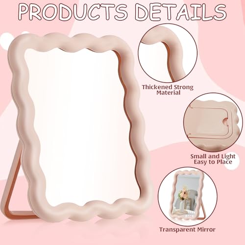 Espejo de escritorio ondulado rosa portátil plegable miniatura 2