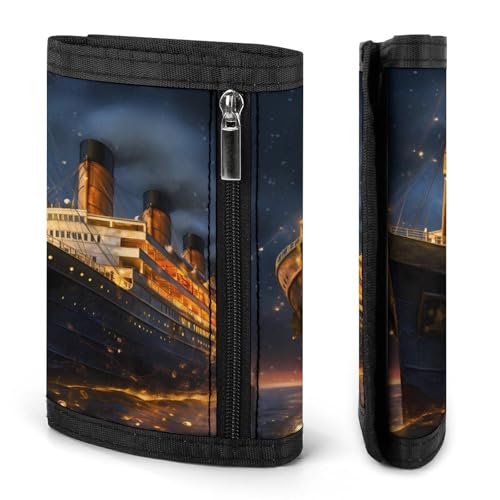 Titanic Cruise Ship Voyage Trifold Wallet Personalized Wallet Purse Card Holder with Zip for Men Women One Size3