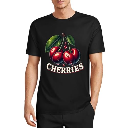 Linda Cereza Vintage Hombre Camiseta Casual T-Shirt Crew Neck tee para Gimnasio Deporte Entrenamiento 3XL