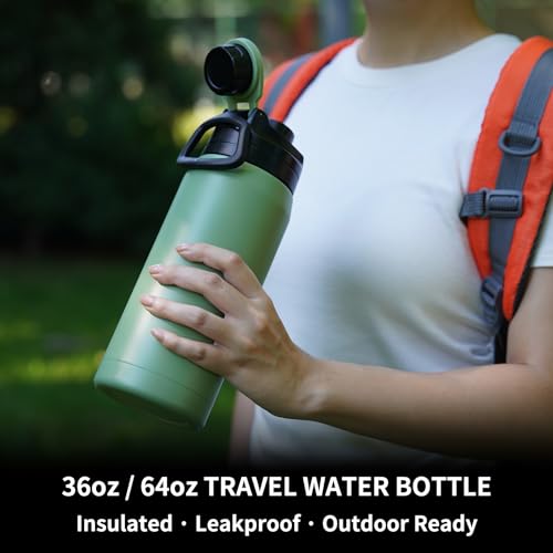 Image of BJPKPK 64 oz Half Gallon Water Bottle, Leakproof Insulated Stainless Jug | Double Wall Vacuum, Keeps Hot /Cold, Dishwasher Safe, Wide Mouth, Spout Lid, Carry Handle, Travel & Hiking, Lavender Green