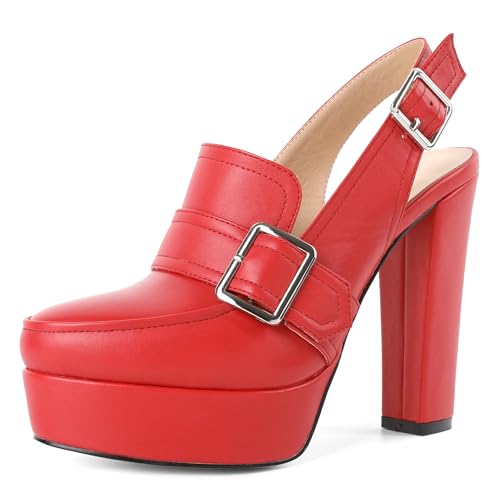 Image of Women's High Heel Loafers Platform Pumps Round Toe Heels Chunky Heel Pumps Stylish Comfortable 4.8 Inch Slingback Heels