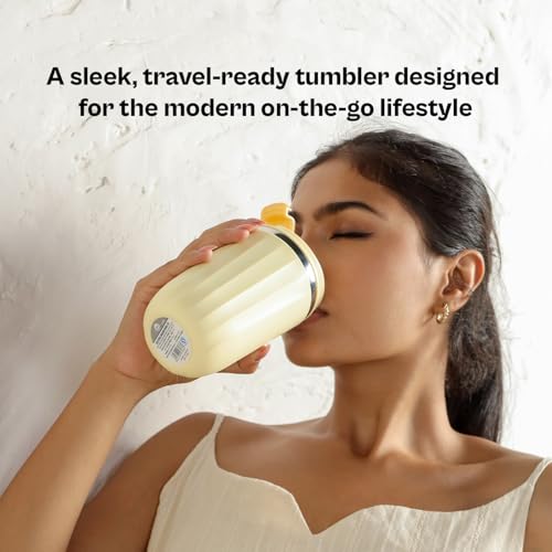 Image of Udyan Tea 500ml Stainless Steel Vacuum Insulated Tumbler with Leak-Proof Lid | Double-Walled Travel Mug in Honey Yellow| Keeps Drinks Hot or Cold