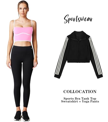 Image of Sleeveless Spaghetti Strap Padded Sports Bra Tank Tops Square Neck Double Layer Workout Fitness Basic Crop Tops