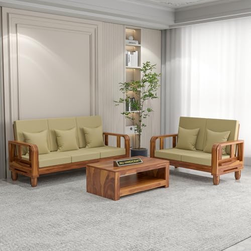 Image of Solid Sheesham Wood 5 Seater Sofa Set 3+2 | Wooden Sofa Chair for Living Room | Durable & Comfortable Seating Sofa for Home (Design 29)