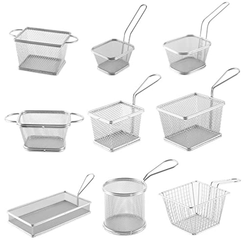 Cestello per friggere in acciaio inox, resistente filtro a rete e cucchiaio filtrante per patatine fritte e snack croccanti, ideale per ristoranti e cucina domestica