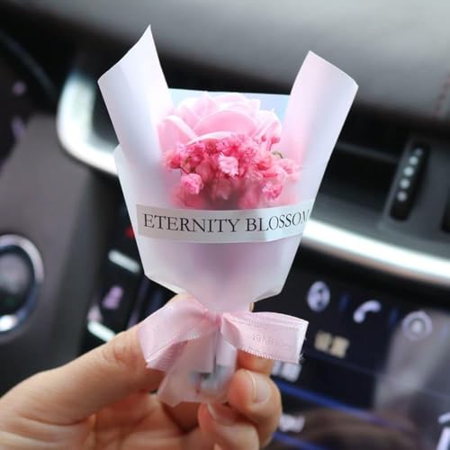 Image of Pink Mini Dried Flowers Car Vent Clips - Scented Air Freshener Bouquet for Automotive Decor, Air Outlet Perfume Accessories with Floral Vent Clips, Interior Ventilation Decoration