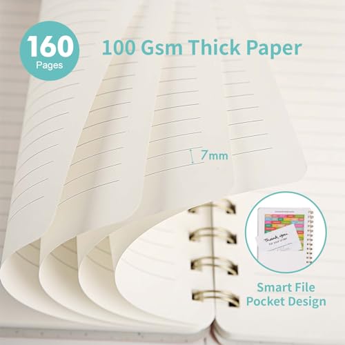 Image of Spiral Notebook-5.75 inch x 8.125 inch College Ruled Journal with Inner Pockets and 160 Pages,PU Leather Cover Business Journal, Twin-Wire Binding Notebook Perfect for Office & Home School Supplies 3 pack NavyBlue /Yellow /MintGreen