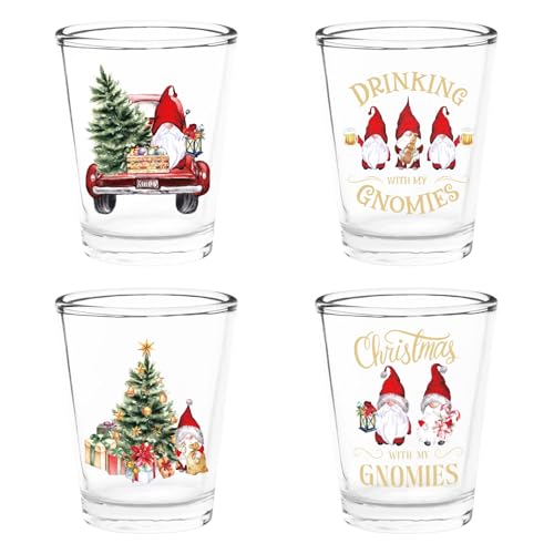 Arsemica Christmas Gnome Shot Glasses, Cute Christmas Drinking Cups, 4 Pack 2oz Gnomies Wine Glasses, Gnome Gifts for Women Men Coworkers, Xmas White Elephant Gifts