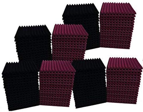 96 Pack Burgundy/Black Absorb the echo Acoustic Foam Panel Wedge Studio Soundproofing Wall Tiles 12" X 12" X 1" …
