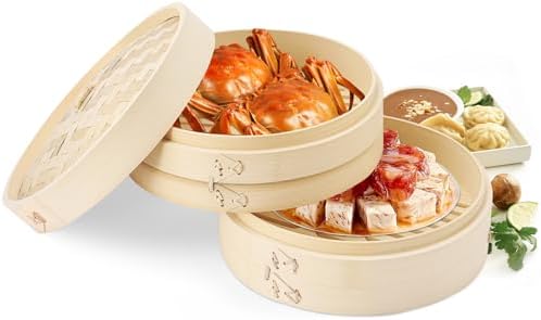 Panela de Bambu Vaporeira, Vaporizador de Alimentos Dim Sum com t...